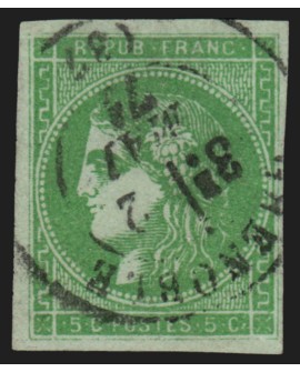 n°42B, Cérès Bordeaux 5c vert-jaune, oblitéré càd Grenoble, signé A.BRUN - TB