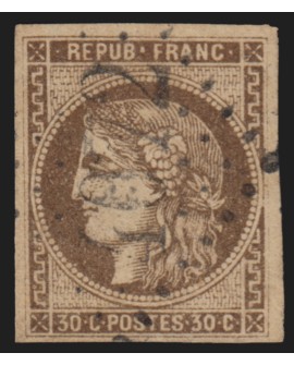 n°47a, Cérès Bordeaux, 30c brun-clair, oblitéré, signé CALVES - TB