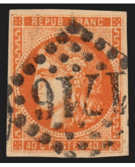 n°48, Cérès Bordeaux 40c orange, oblitéré GC 1716 Grenoble, signé CALVES - TB