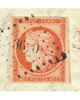 n°5, 40c orange, oblitéré PC 3690 WAZEMMES s/lettre pour Belgique, signé CALVES