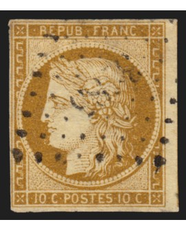 n°1, Cérès 1850, 10c bistre-jaune, oblitéré petits chiffres - TB D'ASPECT