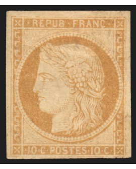 n°1f, Cérès 10c bistre-clair, réimpression de 1862, neuf * avec charnière BEAU