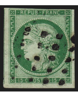 n°2, Cérès 1850, 15c vert, oblitéré gros points - TB D'ASPECT