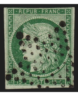 n°2b, Cérès 1850, 15c vert-foncé, oblitéré étoile de Paris - BEAU D'ASPECT