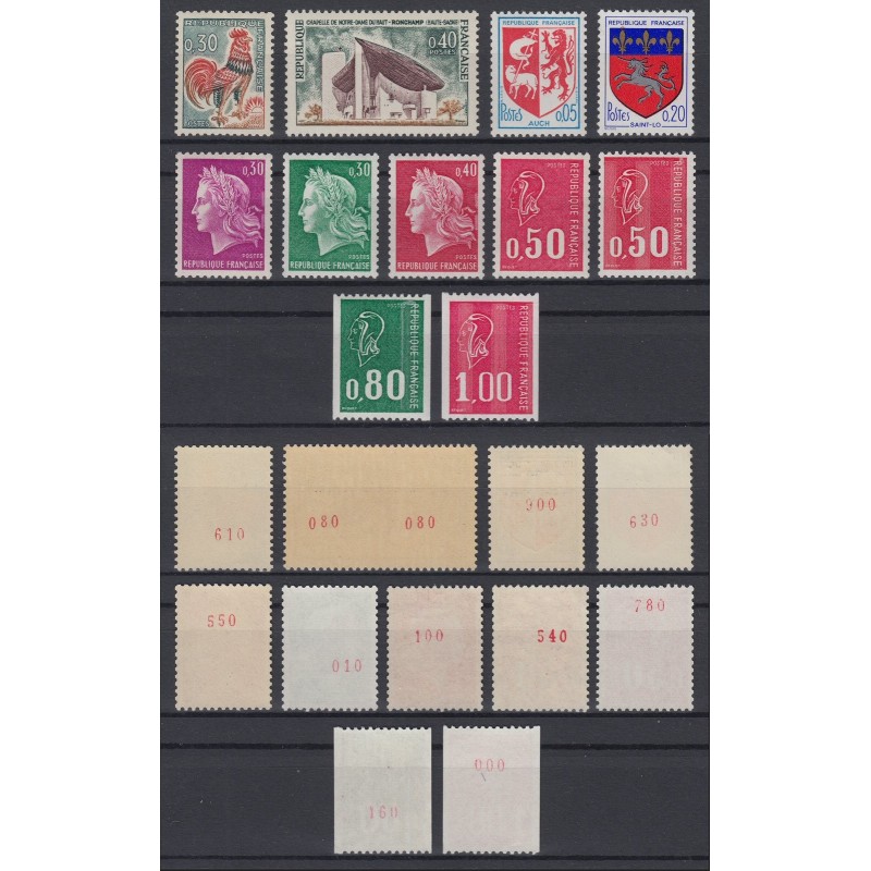 Lot de 11 timbres avec numéro rouge au verso, tous neufs ** sans charnière SUP Lot de 11 timbres avec numéro rouge au verso, tous neufs ** sans charnière SUP