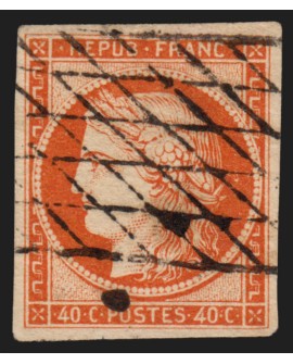 n°5, Cérès 1849, 40c orange, oblitéré grille sans fin - TB