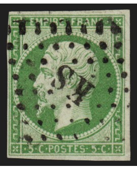 n°12, Napoléon non-dentelé 5c vert, oblitéré bureau de Paris KS - TB