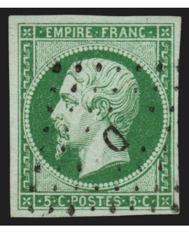 n°12b, Napoléon non-dentelé 5c vert-foncé, oblitéré bureau de Paris D - TB