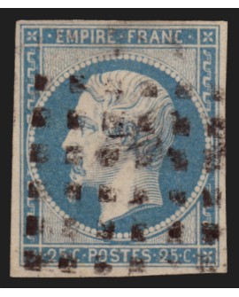 n°15, Napoléon non-dentelé 25c bleu, oblitéré gros points carrés - TB D'ASPECT