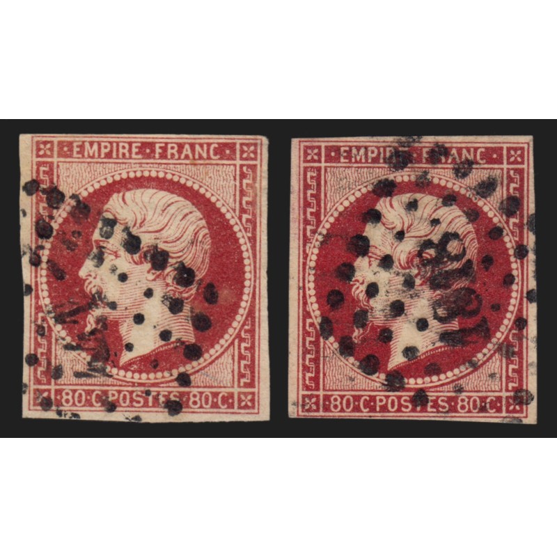 n°17A/17Al, les 2 nuances carmin et carmin-foncé, oblitérés - B/TB n°17A/17Al, les 2 nuances carmin et carmin-foncé, oblitérés - B/TB