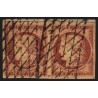 n°6 paire, Cérès 1849, 1fr carmin, oblitéré grille sans fin sur fragment - B/TB