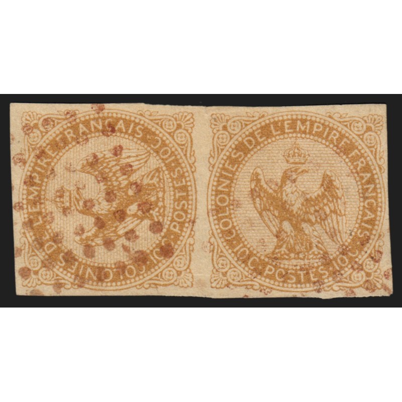 RÉUNION, CG n°3a, paire dont timbre couché, oblitéré, Certificat ROUMET - TTB RÉUNION, CG n°3a, paire dont timbre couché, oblitéré, Certificat ROUMET - TTB