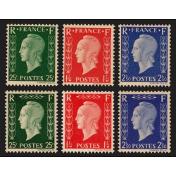 n°701A/701F, Marianne de Dulac, non émis, neufs ** sans charnière, Certificat