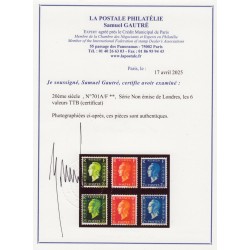 n°701A/701F, Marianne de Dulac, non émis, neufs ** sans charnière, Certificat