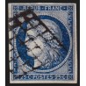 n°4, Cérès 1850, 25c bleu, nuance soutenue, oblitéré grille noire - TB