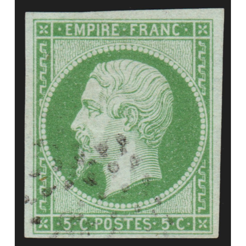 n°12, Napoléon non-dentelé, 5c vert, oblitéré, effigie bien dégagée - TB n°12, Napoléon non-dentelé, 5c vert, oblitéré, effigie bien dégagée - TB