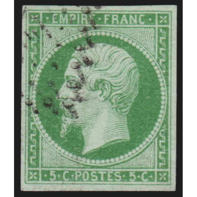 n°12, Napoléon non-dentelé 1854, 5c vert, oblitéré - TB n°12, Napoléon non-dentelé 1854, 5c vert, oblitéré - TB