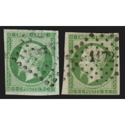 n°12/12a, les 2 nuances, 5c vert et 5c vert-jaune, oblitérés - B/TB