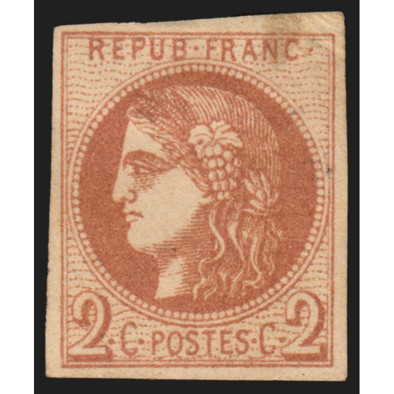 n°40B, Cérès Bordeaux, 2c brun-rouge, Rep 2, neuf (*) sans gomme BEAU D'ASPECT n°40B, Cérès Bordeaux, 2c brun-rouge, Rep 2, neuf (*) sans gomme BEAU D'ASPECT
