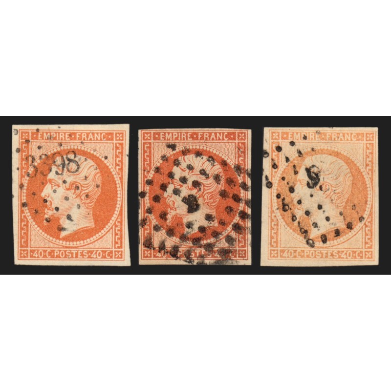 n°16, en 3 nuances de couleurs, Napoléon non-dentelé 40c orange - TB n°16, en 3 nuances de couleurs, Napoléon non-dentelé 40c orange - TB