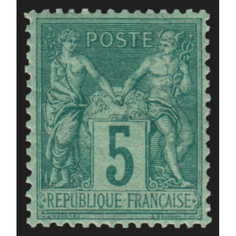 n°75, Sage 5c vert-sur-vert, Type II, neuf ** sans charnière - TB n°75, Sage 5c vert-sur-vert, Type II, neuf ** sans charnière - TB