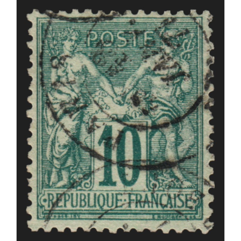 n°76, Sage 10c vert, Type II, oblitéré, signé A.BRUN - TB n°76, Sage 10c vert, Type II, oblitéré, signé A.BRUN - TB