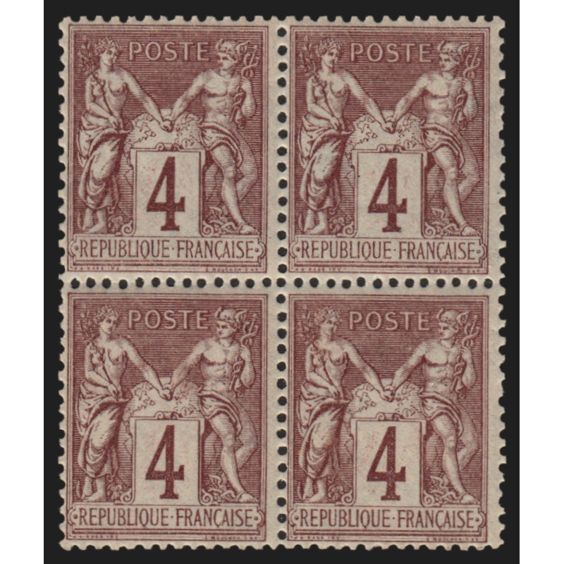 n°88 bloc de quatre, Sage 4c lilas-brun, neufs ** sans charnière - TB n°88 bloc de quatre, Sage 4c lilas-brun, neufs ** sans charnière - TB