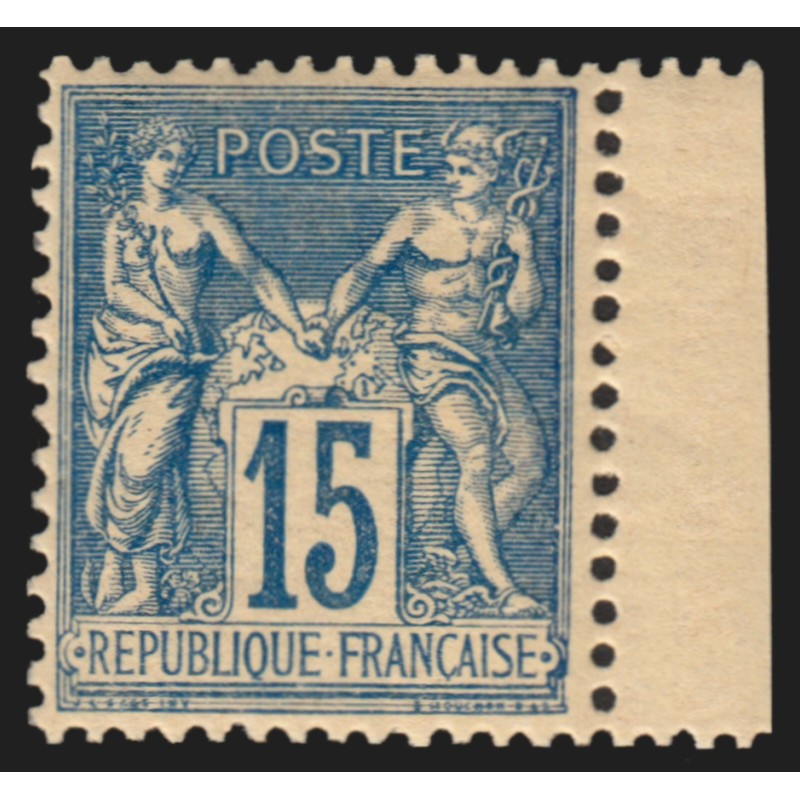 n°101, Sage 15c bleu, papier quadrillé, neuf ** sans charnière - TB n°101, Sage 15c bleu, papier quadrillé, neuf ** sans charnière - TB