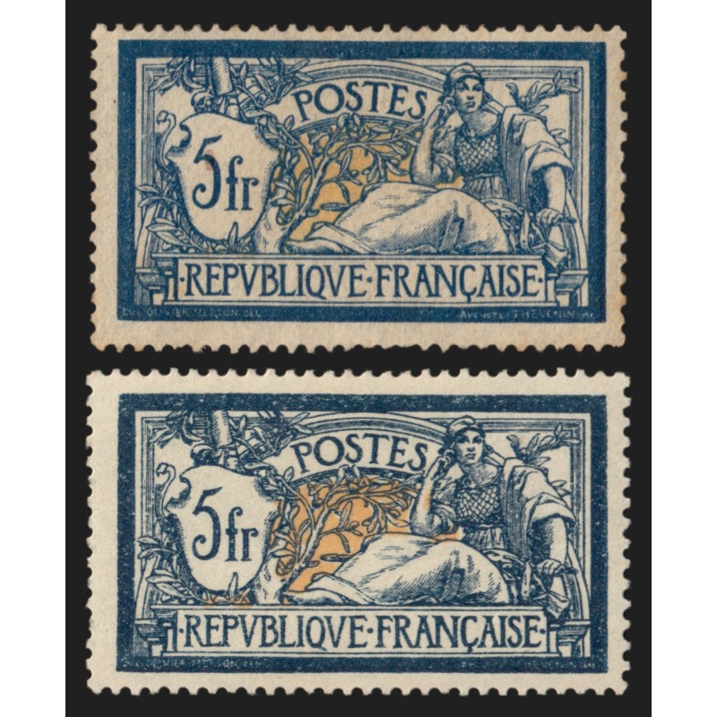 n°123, variété "papier crème" + normal Merson 5fr bleu, neuf * - B/TB n°123, variété "papier crème" + normal Merson 5fr bleu, neuf * - B/TB
