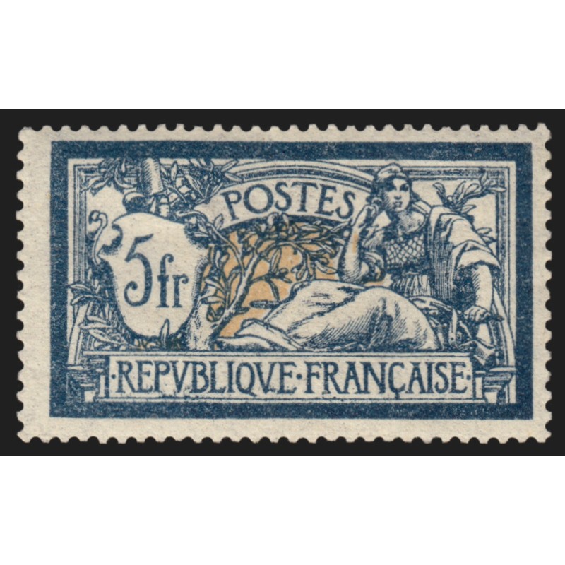 n°123, Merson 5fr bleu et chamois, neuf * légère trace de charnière - TB n°123, Merson 5fr bleu et chamois, neuf * légère trace de charnière - TB