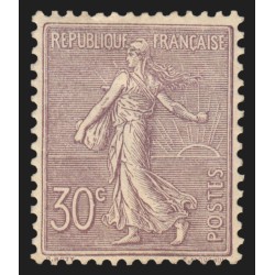 n°133, Semeuse lignée, 30c lilas, neuf * avec charnière, signé JF.BRUN - TB