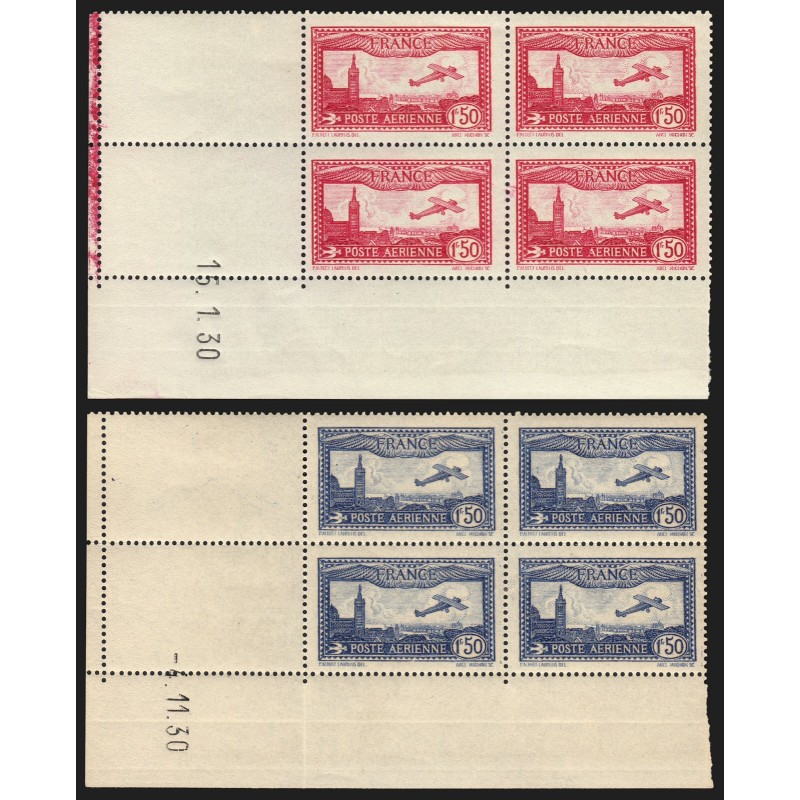 Poste Aérienne n°5/6, blocs de quatre coins datés 1930, neufs ** - TB Poste Aérienne n°5/6, blocs de quatre coins datés 1930, neufs ** - TB