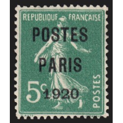 Préoblitérés n°24, Semeuse 5c vert, POSTES PARIS 1920, neuf (*) - SUPERBE