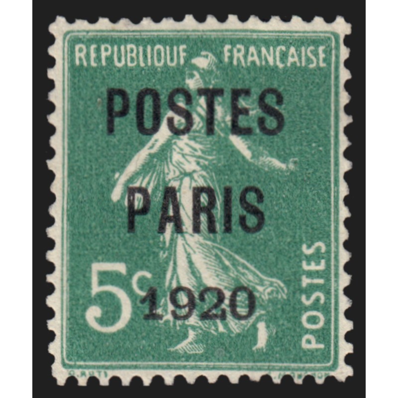 Préoblitérés n°24, Semeuse 5c vert, POSTES PARIS 1920, neuf (*) - SUPERBE
