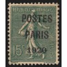 Préoblitérés n°25, Semeuse 15c vert-olive, POSTES PARIS 1920, neuf (*) - TB