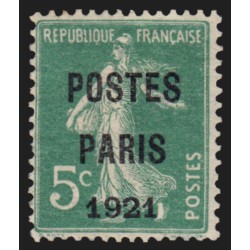 Préoblitérés n°26, 5c vert, POSTES PARIS 1921, neuf (*) signé CALVES - TB