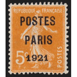 Préoblitérés n°27, 5c orange, POSTES PARIS 1921, neuf (*) signé A.BRUN, SUPERBE