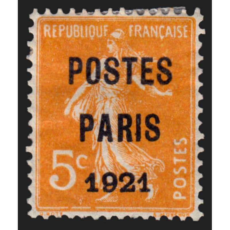 Préoblitérés n°27, Semeuse 5c orange, POSTES PARIS 1921, neuf * BEAU D'ASPECT Préoblitérés n°27, Semeuse 5c orange, POSTES PARIS 1921, neuf * BEAU D'ASPECT