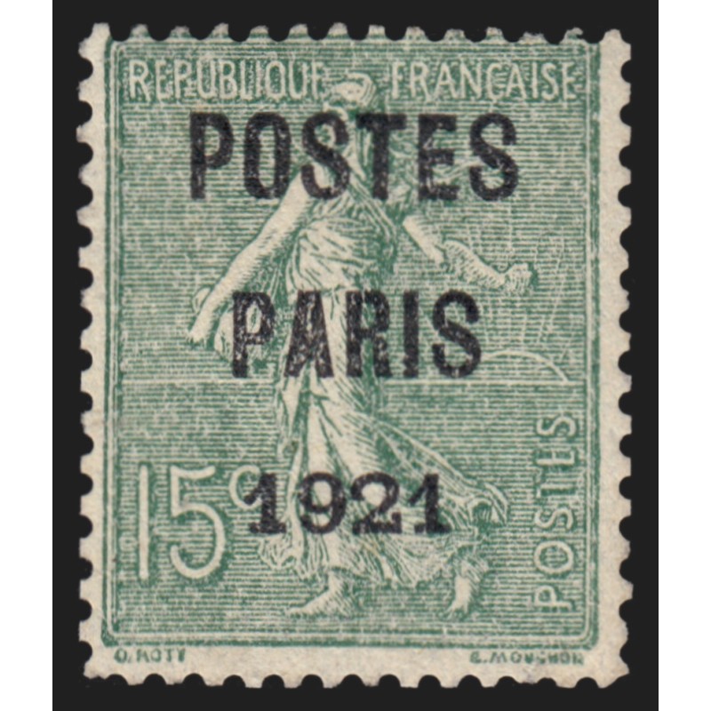 Préoblitérés n°28, Semeuse 15c vert-olive, POSTES PARIS 1921, neuf * - TB Préoblitérés n°28, Semeuse 15c vert-olive, POSTES PARIS 1921, neuf * - TB