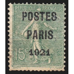 Préoblitérés n°28, Semeuse 15c vert-olive, POSTES PARIS 1921, neuf (*) - B/TB