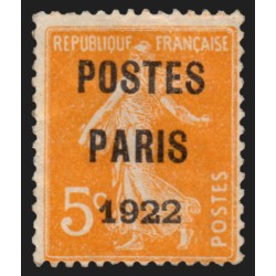 Préoblitérés n°30, Semeuse 5c orange, POSTES PARIS 1922, neuf * - TB