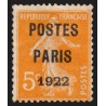 Préoblitérés n°30, Semeuse 5c orange, POSTES PARIS 1922, neuf * - TB