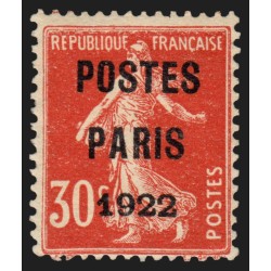 Préoblitérés n°32, Semeuse 30c rouge, POSTES PARIS 1922, neuf (*) signé CALVES
