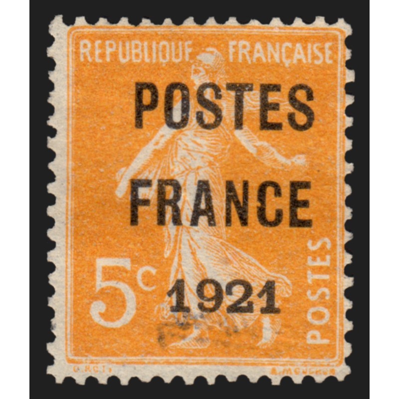 Préoblitérés n°33, Semeuse 5c orange, POSTES FRANCE 1921, neuf (*) signé CALVES Préoblitérés n°33, Semeuse 5c orange, POSTES FRANCE 1921, neuf (*) signé CALVES