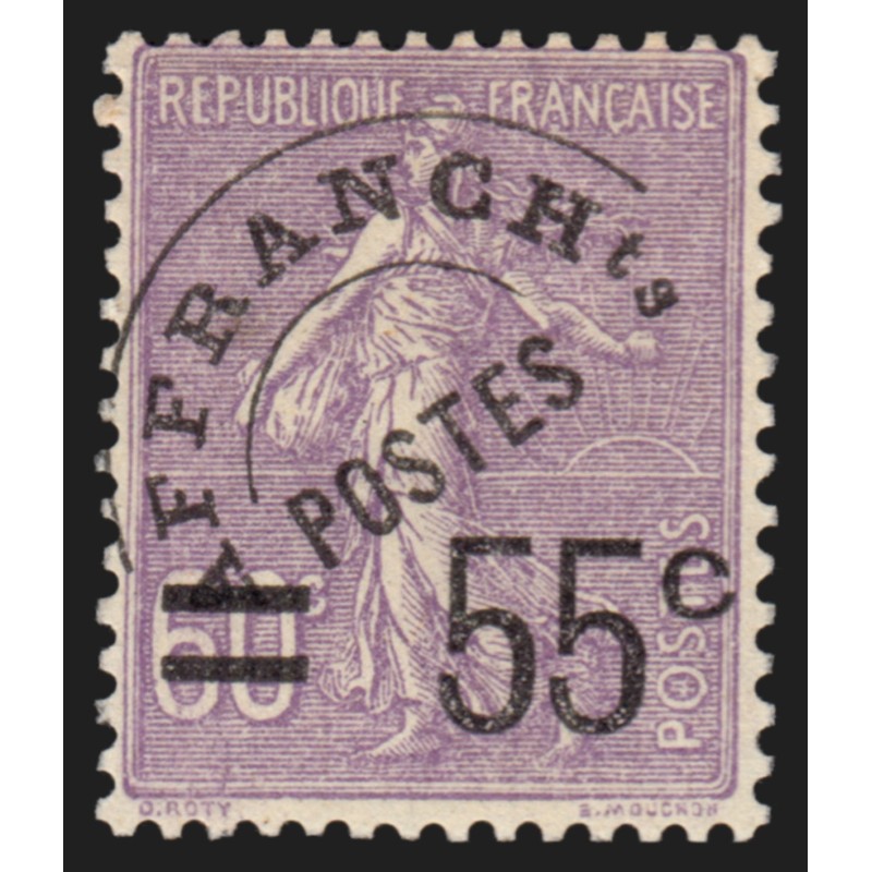 Préoblitérés n°47, Semeuse lignée 55c sur 60c violet, neuf * - TB Préoblitérés n°47, Semeuse lignée 55c sur 60c violet, neuf * - TB
