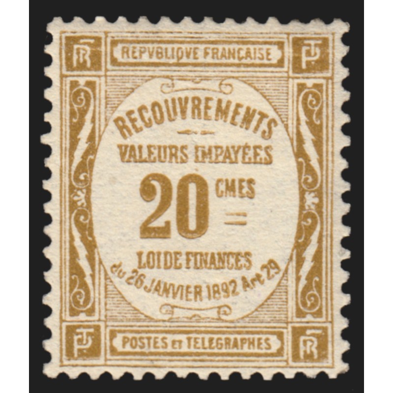 Timbres-Taxe n°45, 20c bistre, neuf ** sans charnière - TB