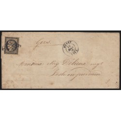 n°3, Cérès 20c noir, oblitéré MURET 1849 lettre pour L'Isle en Jourdain - B/TB