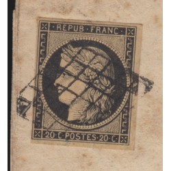 n°3, Cérès 20c noir, oblitéré MURET 1849 lettre pour L'Isle en Jourdain - B/TB