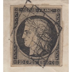 n°3, Cérès 20c noir, oblitéré LODEVE 1849 cursive 33/LE CAYLAR + bloc dateur TB