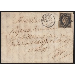 n°3b, Cérès 20c noir sur chamois, oblitéré MAYENNE 1849 lettre pour Amiens - TB